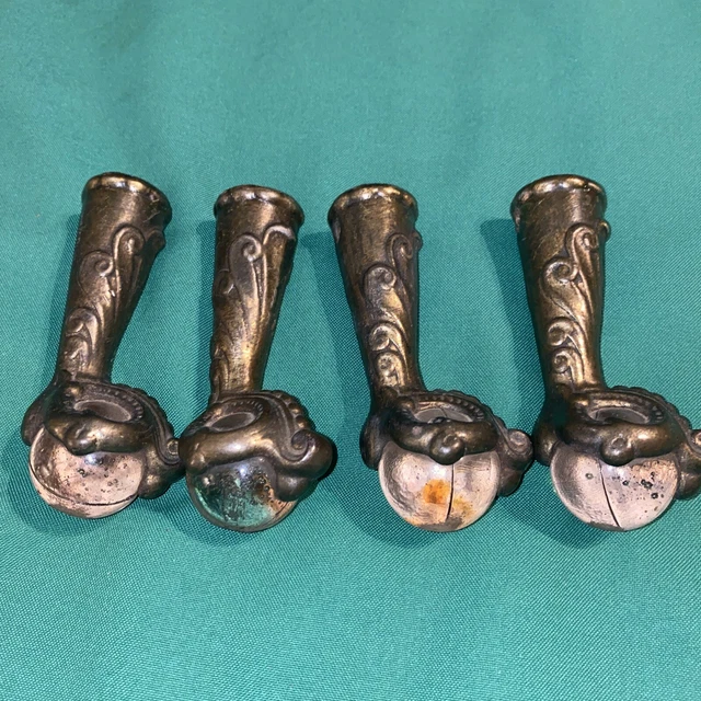 Antique Iron Claw and Glass Ball Foot Terminals Set of 4 K1