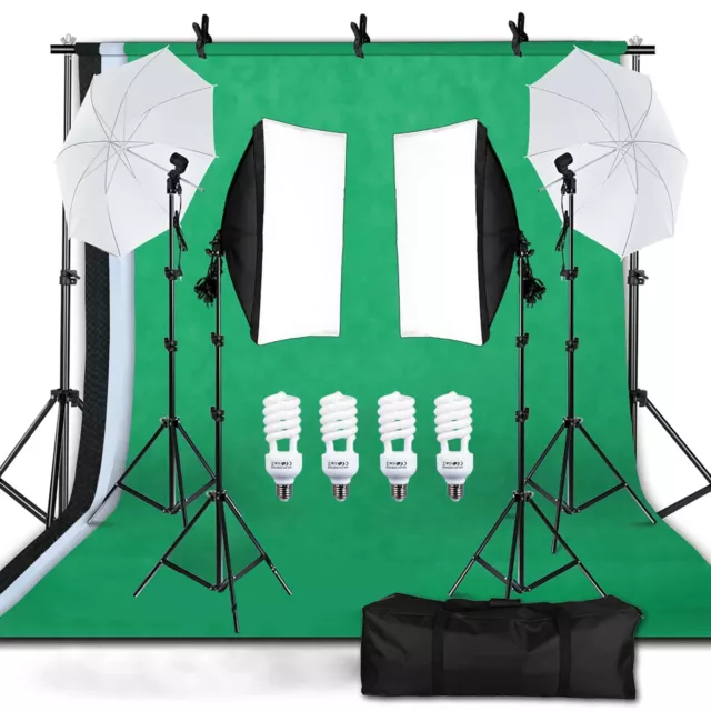 Andoer Profi Fotostudio Hintergrund System mit Softboxen und LED Lampen DEU