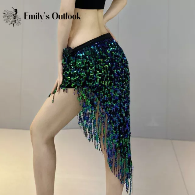 Womens Sequin Tassel Skirts Fringe Hip Scarf for Festival Stage Show Costume