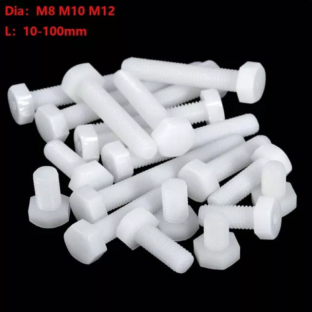 Kunststoffschraube Sechskantschraube Vollgewinde Weiß Nylon DIN 933 M8 M10 M12