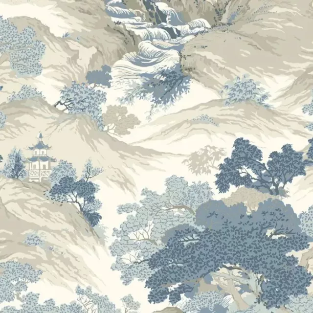 Crown Archives Oriental Landscape China Blue Wallpaper M1190