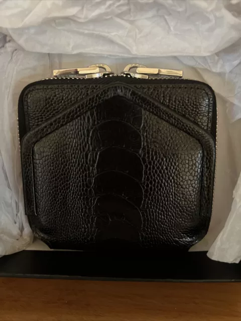 Alexander Wang Crock Leather Zip Around Compact Wallet Black NWT