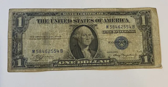 1935A One Dollar $1 Bill Silver Certificate - M58462554B