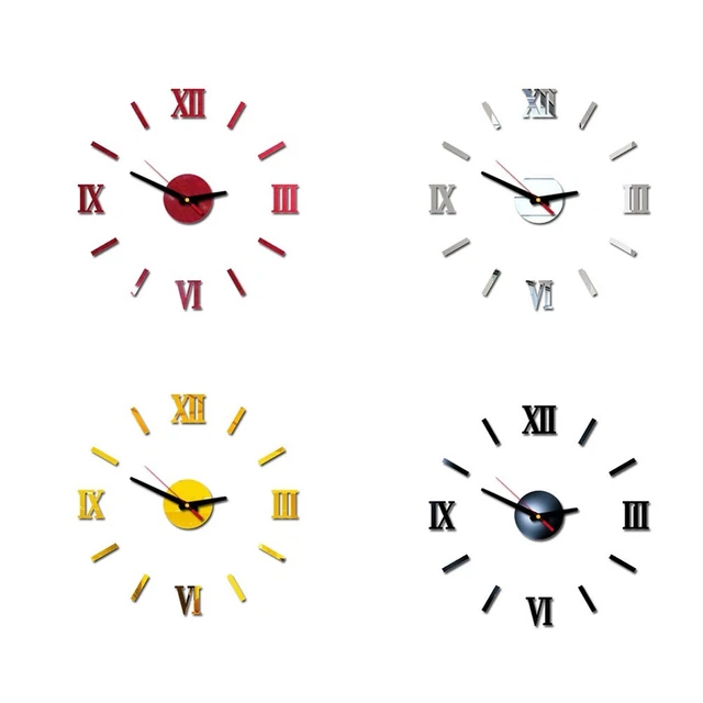 Horloge murale miroir auto-adhésive horloge à faire soi-même salon chambre cu