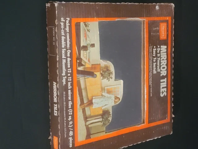 NEW IN BOX Vintage Box of 12 Sears Mirror Tiles 12" x 12" Double Back Tape
