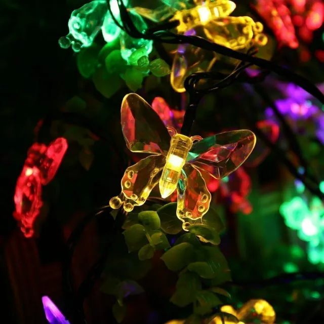 LED Solar Lichterkette Schmetterlinge Bunt Außen Party Garten Beleuchtung Deko