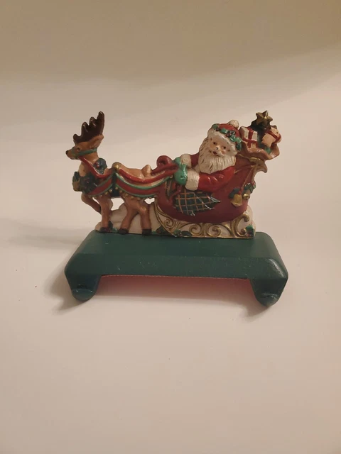 VTG Midwest Double Hook Cast Iron Stocking Holder  Santa Reindeer Sleigh