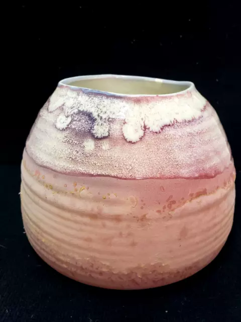 Tony Evans Foss Creek Pottery Raku Style Vase Pink Lavendar Molten Glaze