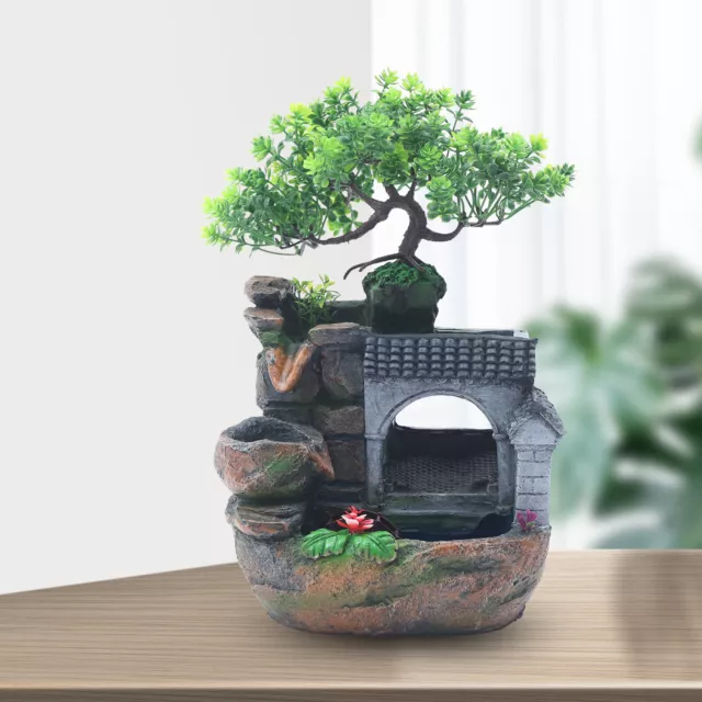Tabletop Fountain Small Rockery Waterfall fengshui Decor LED Light Home Office