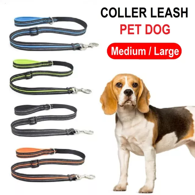 Dog Collar Leash Set Adjustable Padded Pet Collar Lead Nylon Strong Reflective