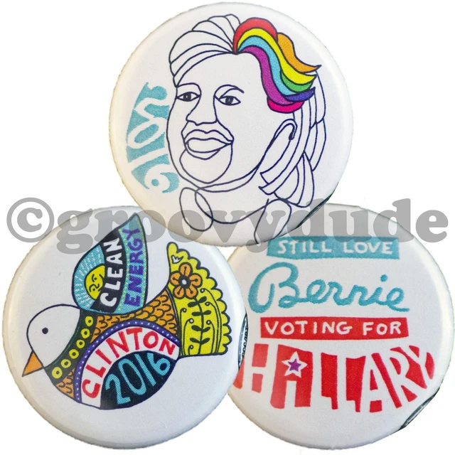 3 Official Hillary Clinton Bernie Clean Energy LGBT Gay Raye Pinback Button Lot