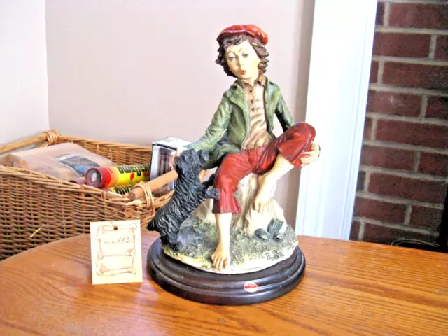 Dear Sculpture Artistiche Italy Capodimonte 9 3/4" Boy & Dog Figurine w Hang Tag