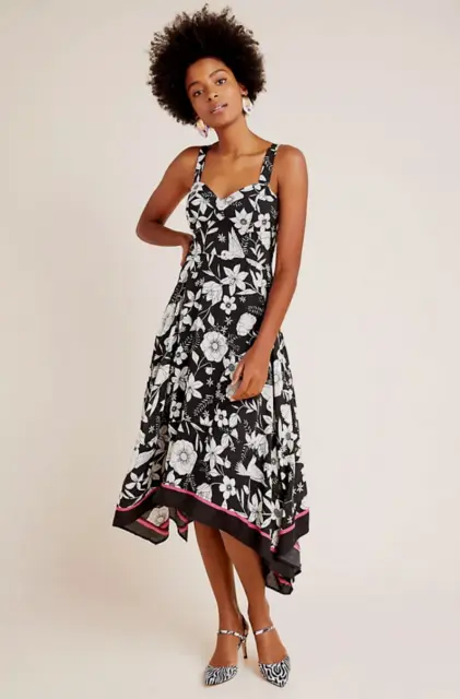 NWT Anthropologie Maeve Vivienne Maxi Dress 8P Black White Floral Sweetheart NEW