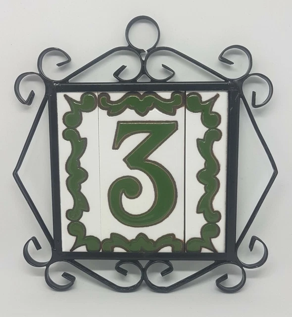Hand-painted 10 x 5 cm Spanish Green Ceramic House Number & Letter Tiles