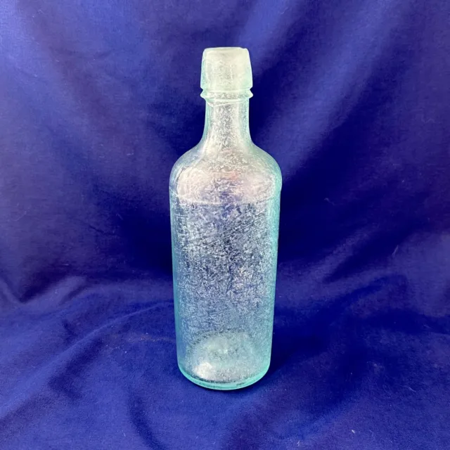 Antique Aqua Applied Top Pour Top Bottle Crude Bubbles No Embossing Shoulder Mld