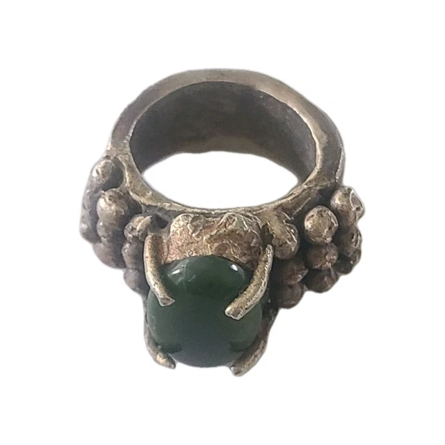 Bague Ancienne Art Nouveau En Argent Massif 925 - Taille 50 - Visage De Femme - Bijou Vintage