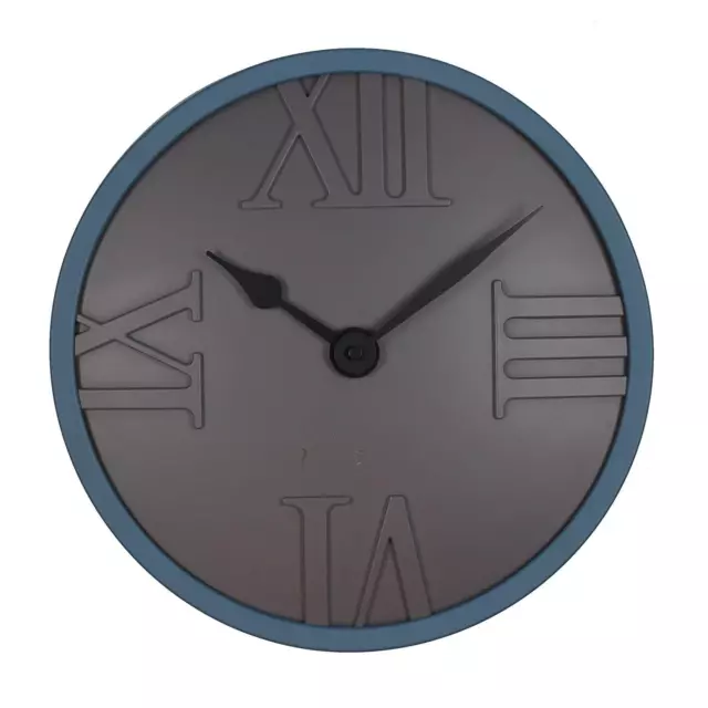 Hometime Wall Clock Matt Black  & Blue Finish Face Roman Dial W7437