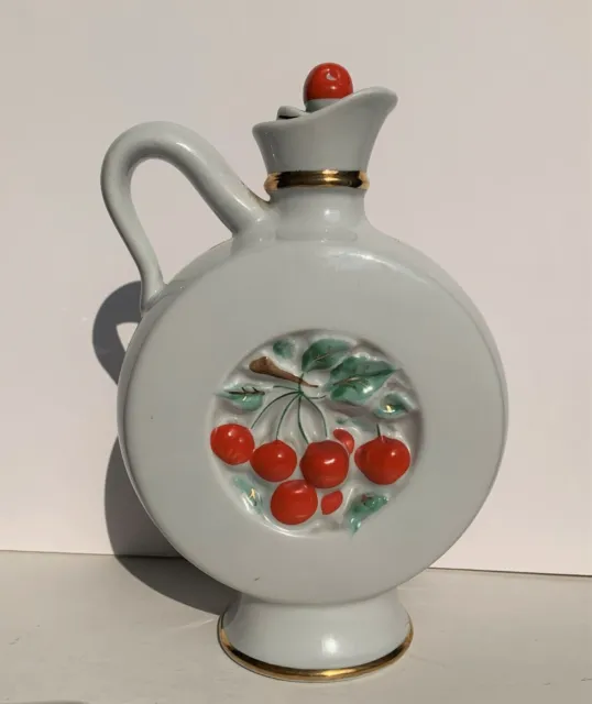 Vintage Beautiful Lomonosov LFZ Cherry USSR Porcelain Decanter 1960s