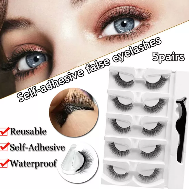 5 pares de pestañas autoadhesivas reutilizables resistentes al agua muchos reversibles sin pegamento