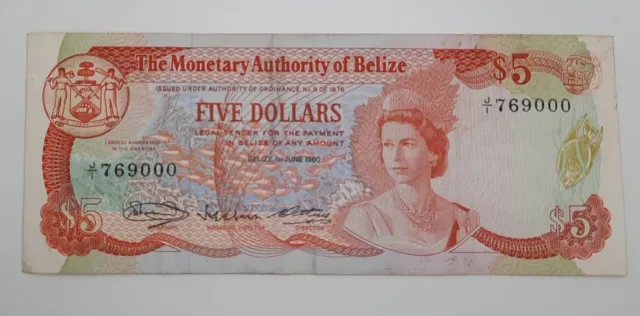 1980 - Monetary Authority Of Belize - $5 (Five) Dollars Banknote, No. J1 769000