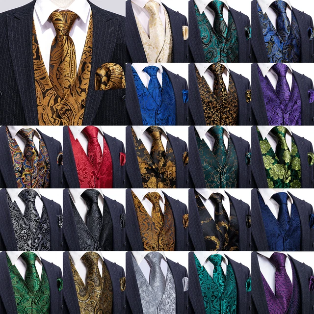 Mens Formal Wedding Waistcoat Paisley Floral Suit Vest Slim Tuxedo Silk Tie Set