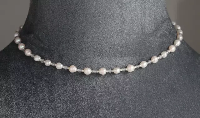 White Freshwater Pearls With Labradorite ~ 925 Silver In Gift Box 17"