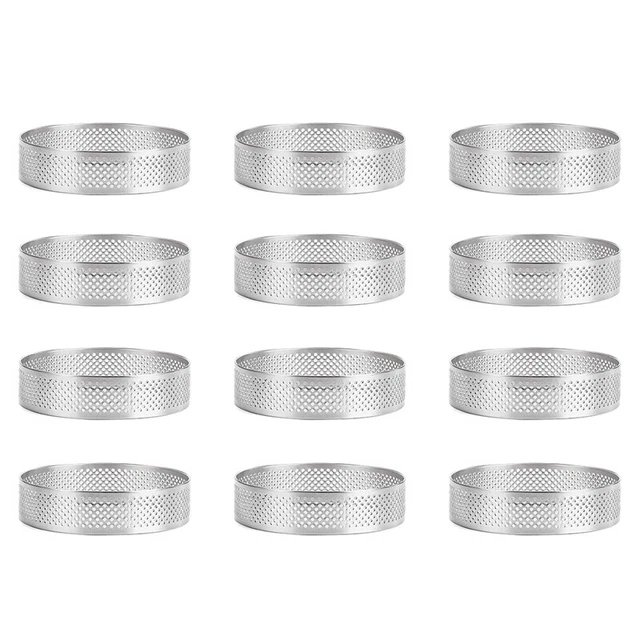 Pack de 12 Tortas Anillos Inoxidable, 3, Pastel Perforado Mousse, Pastel S2G3