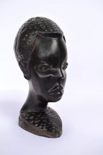Vintage Carved African Tribal Woman Head Bust Statue Black Ebony Wood Sculptur"3