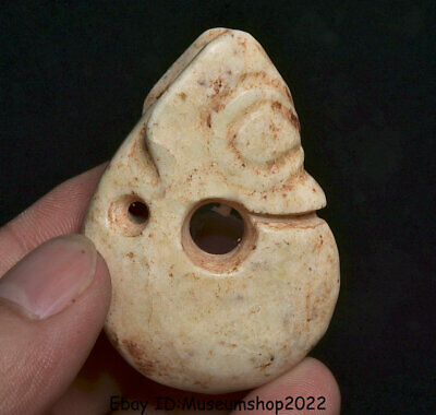 5.5CM Rare Old China Hongshan Culture Jade Carving Pig Hook Dragon Pendants N10
