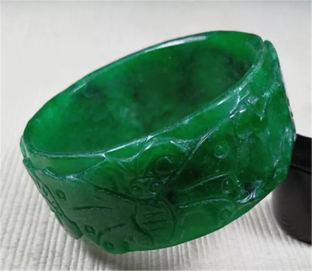 52mm Natural  Green Jadeite Ancient Hand-Carved Jade Bracelet Bangle（Trumpet）