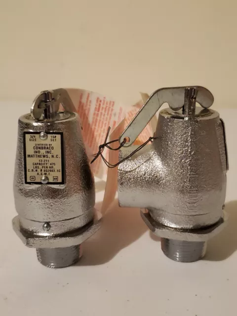 (2) Apollo Conbraco 13-211-40 Pop Steam Relief Safety Valves 3/4" MF 475 LB/HR