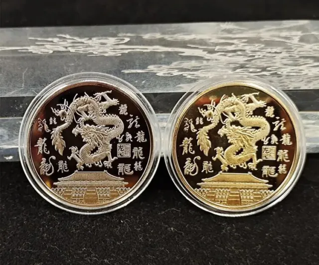 Collection pièces monnaie dragon traditionnel chinois | Pièces collection  style chinois du Nouvel An 2024 | Pièce souvenir l'année dragon zodiaque