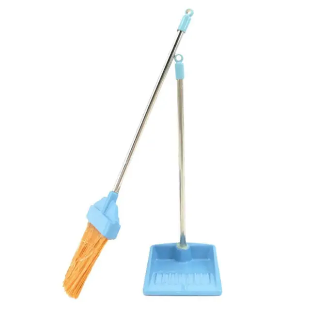 Miniature Broom Dustpan Set Sweeping Tool Dollhouse Bath Room Accessory Blue
