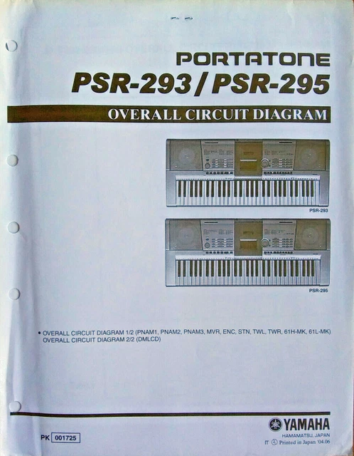 Yamaha PSR-293 PSR-295 Clavier Original Globale Circuit Diagramme/Schematics