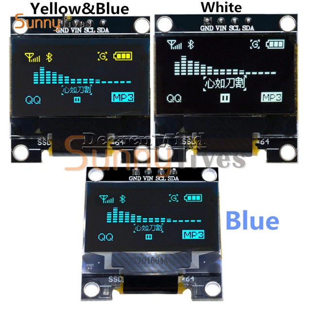 0.96& 128X64 YELLOW/BLUE/WHITE OLED I2C IIC Serial LCD LED SSD Display ...