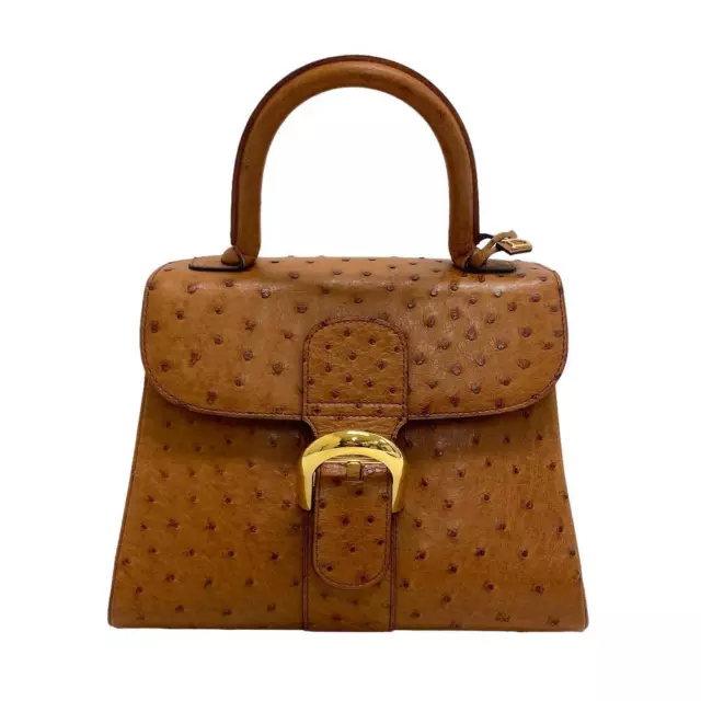 Delvaux Brillant Handbag Brown Women's Hand Bag Ostrich W240 x H190mm Authentic 2