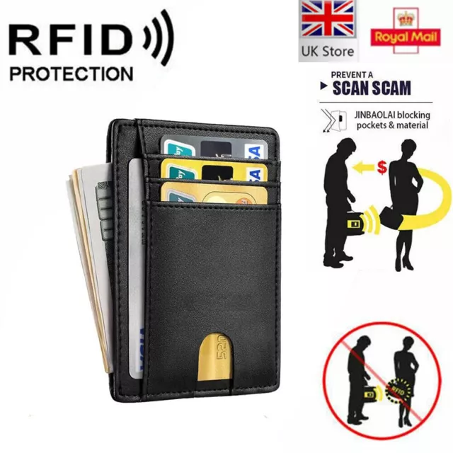 Mens Card Holder Wallet Anti-scan PU Leather Slim ID Credit RFID Blocking Thin