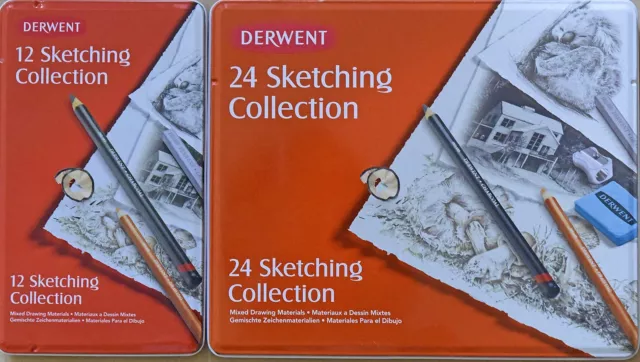 Derwent 12 24 Sketching Collection lápices de hojalata NUEVO fabricado en Reino Unido