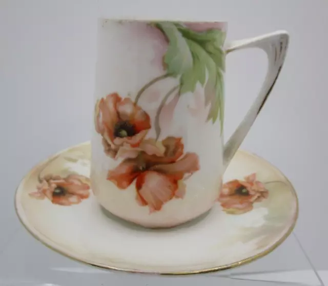 RS GERMANY Porcelain Hand painted Poppy Chocolate Demitasse Cup & Saucer Vintage