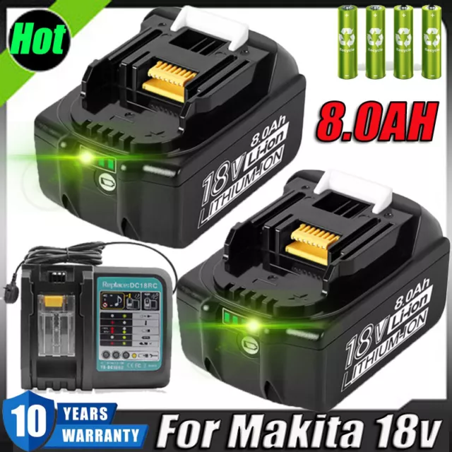 For Makita 18V 8.0Ah LXT Lithium-Ion BL1830 BL1850 BL1860 tool Battery-1/2Pack