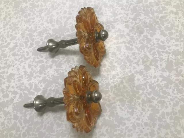 2~Rare Antique Sandwich Glass Curtain Tie Backs Rare Amber Original Hardware