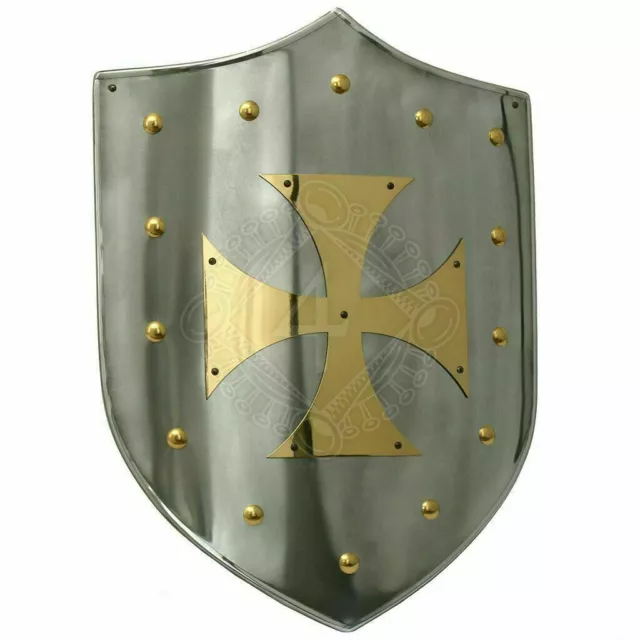 MEDIEVAL SHIELD WITH brass Templar cross Knight Armor Shield Armor $112 ...