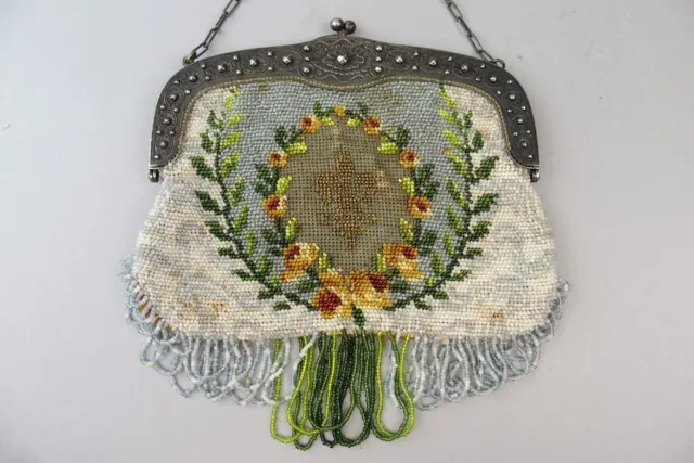 antiker Perlenbeutel Perlentasche , um 1900 - Biedermeier Trachtentasche