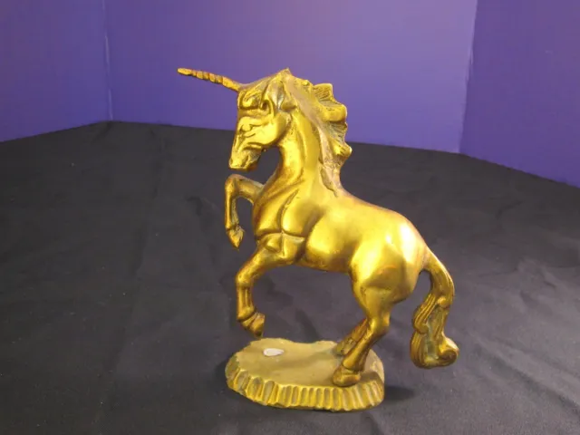 Mystical Fantasy Vintage 6 1/2 in Brass Unicorn Rearing, mounted on base, patina