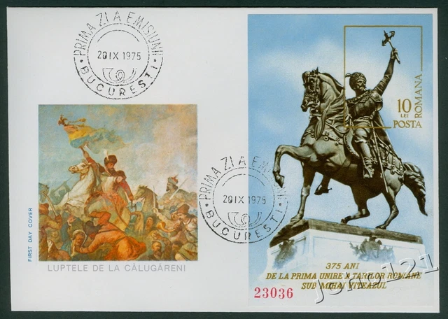 Rumänien 1975 Mi.Block 126 FDC Mihai Viteazul,Walachei,Moldau,Vereinigung,Fürst
