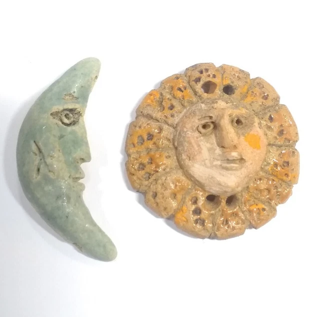Clay Sun and Moon Macrame Beads Vintage Hand Made