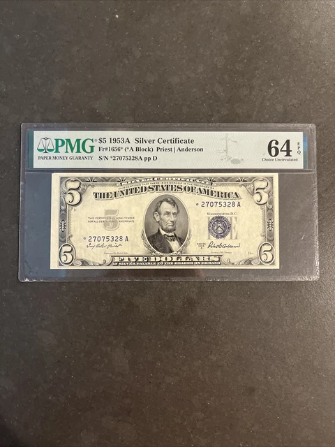 1953 A $5 Silver Certificate Star.  Fr# 1656* PMG 64EPQ