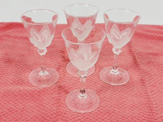 4 Tulip Floral Cris Darques JG Durand FLORENCE Satin Crystal Sherry Glass 2oz. 2