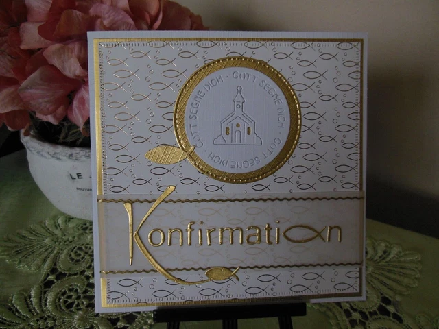Glückwunschkarte zur Konfirmation, Unisex, Kirche, Gott segne Dich, Fisch