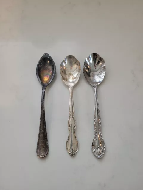 Silver And Silver Plated Sugar Spoop Lot Of 3 Vintage Antique Spoons
